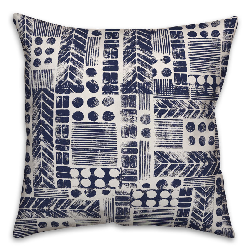 Throw Pillow, 18" x 18", White/Navy Geometric 2
