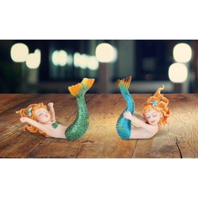 Figurine de 2 pièces bleues et vertes dormant une sirène de 3,75 po