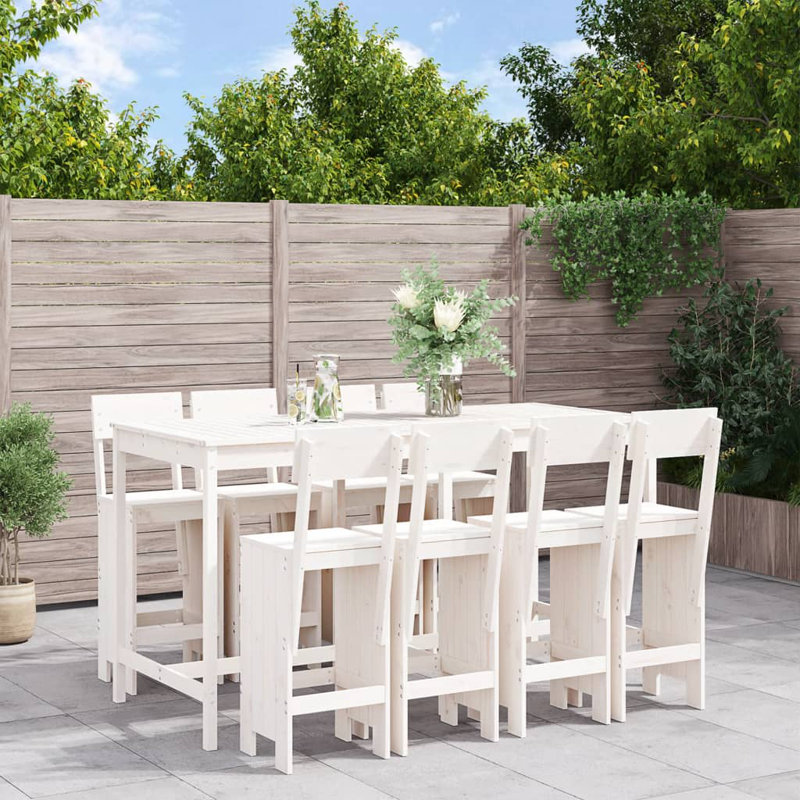 Azmira Brayden Studio Bar Set with Wood Frame and Solid Wood Outer Material, White