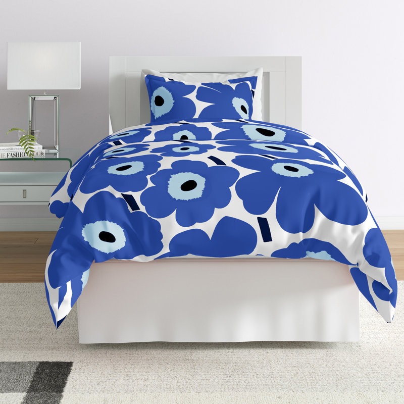 Marimekko Unikko Cotton Comforter Set, Twin Comforter + 1 Standard Sham, Blue