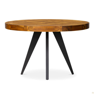Table de salle à manger, bois d'acacia massif, ronde, 4 places, brun