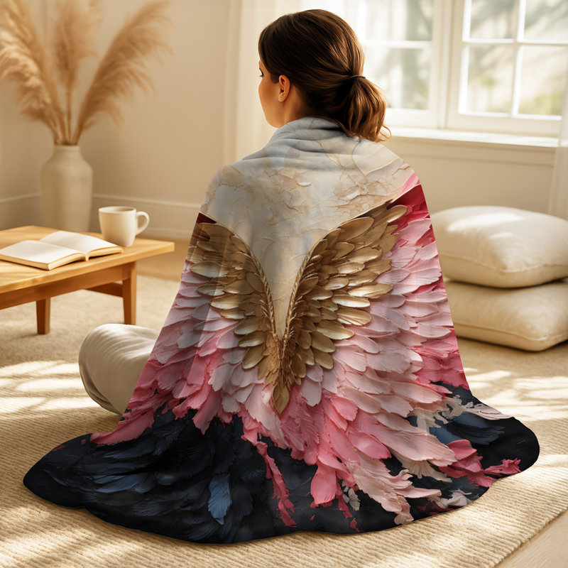 Jeté ailes d'ange rose et or - Spirales abstraites