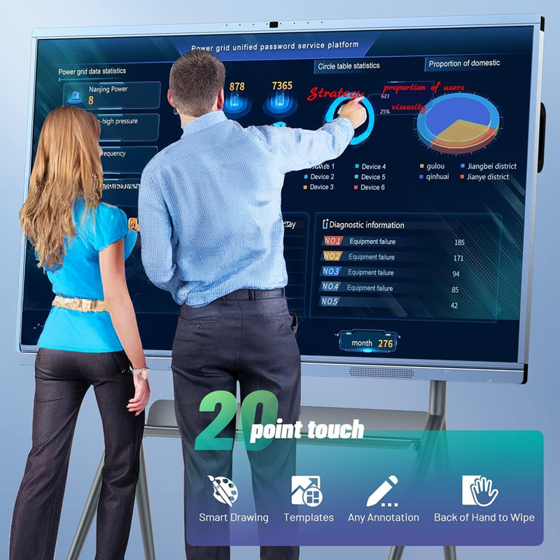 JYXCN Smart Board, tableau blanc numérique à double OS à écran tactile 4K UHD de 65 po pour enseigner, présenter et faire de la publicité (avec fixation murale incluse)