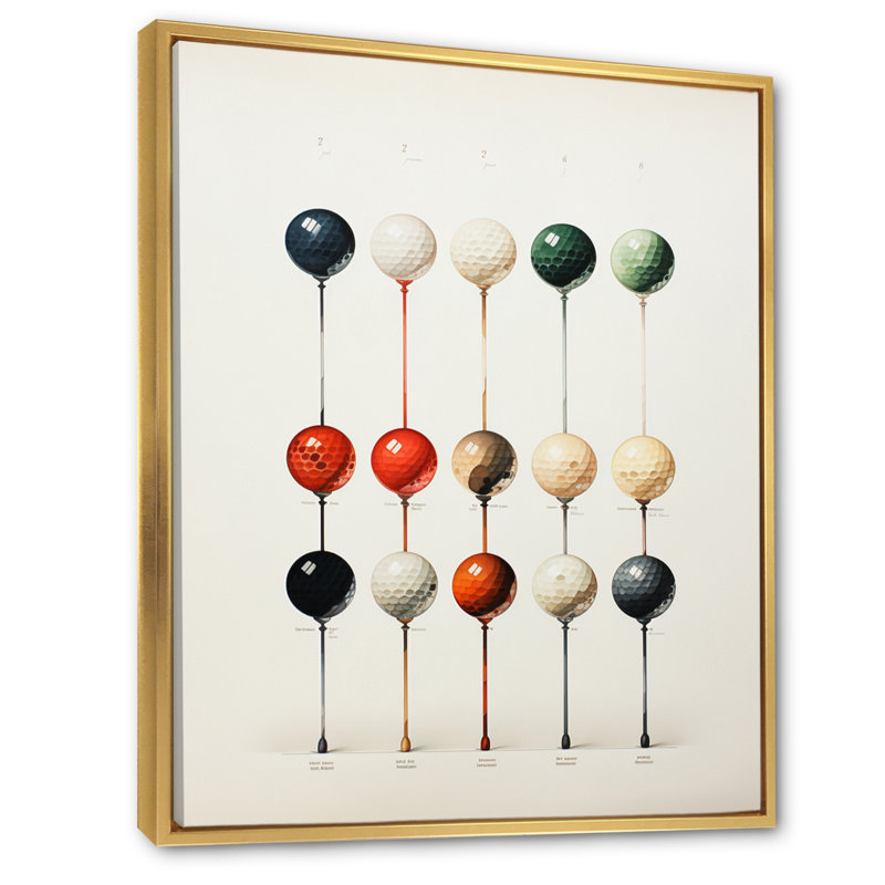 Palaichori Minimalisme Golf Tees IV - Art mural encadré de golf, H 44 po x l 34 po x P 1,5 po, Cadre flottant doré