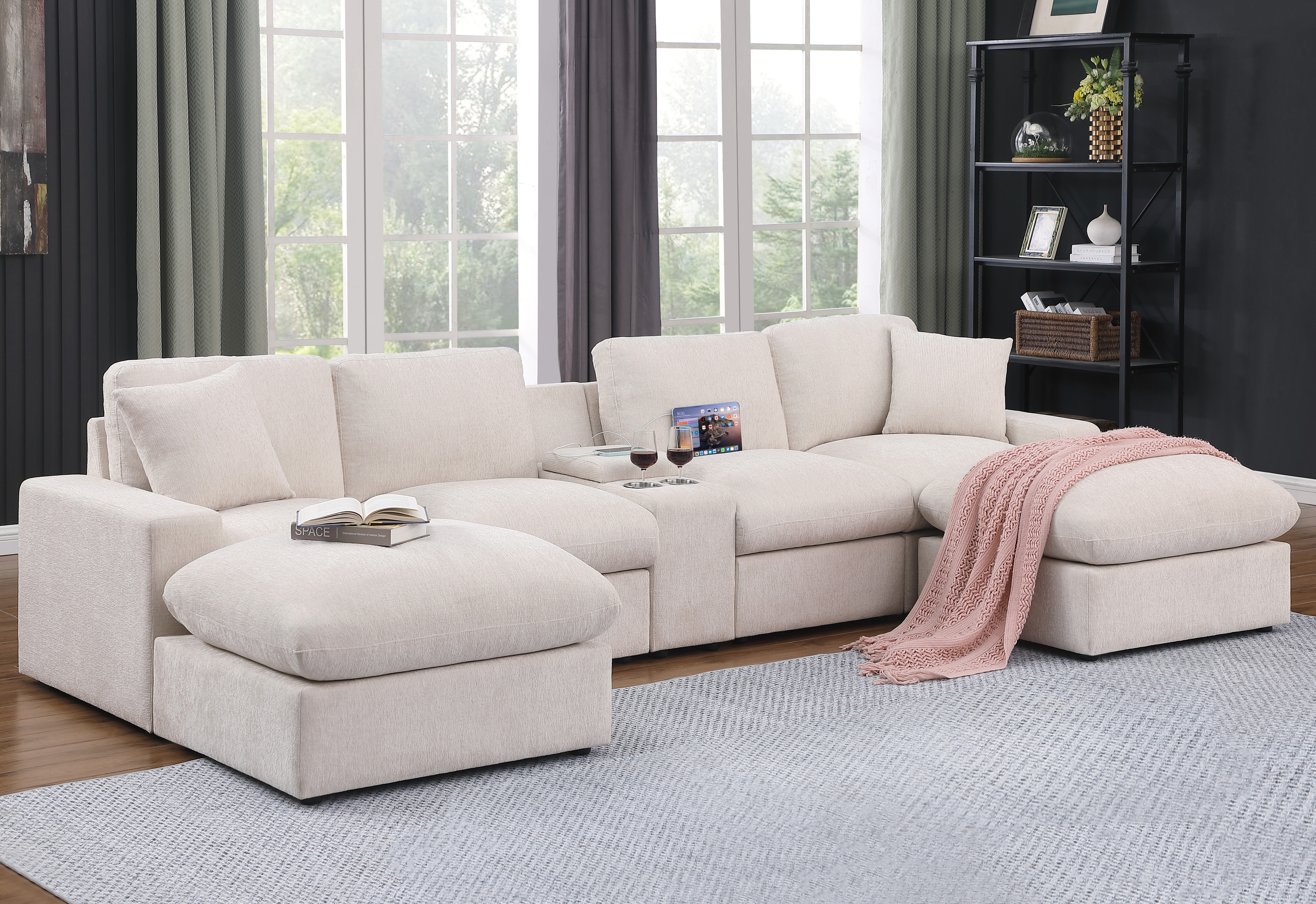 Hokku Designs Bonaira Modular Sectional With Cupholder Console ...