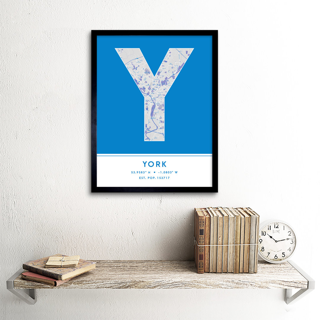 York City Map York Blue by Wee Blue Coo - Single Picture Frame Typography