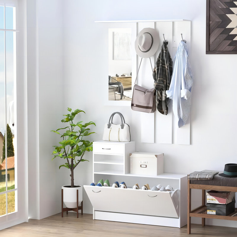 Armoire de chambre à coucher fabriquée avec armoire à chaussures, étagère suspendue, rangement spacieux en miroir dans un style moderne