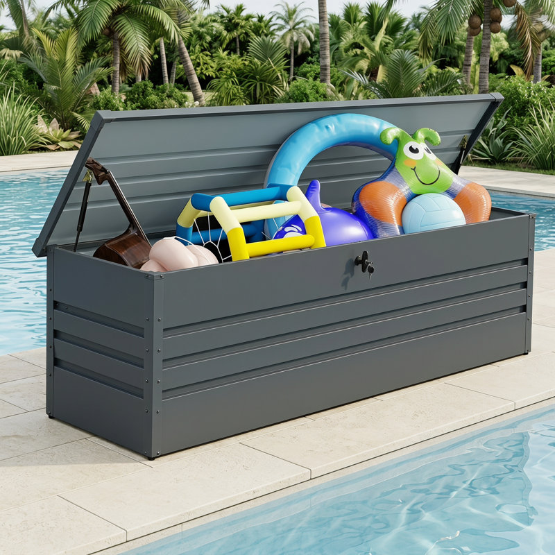 Très grande boîte de rangement pour terrasse en métal imperméable 260 gallons