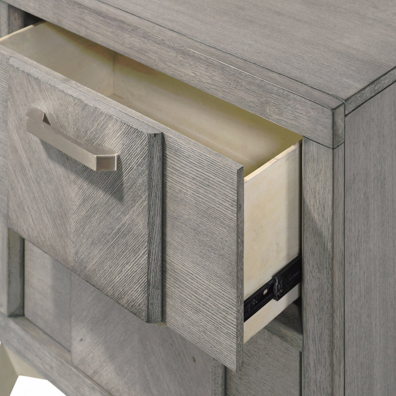 2-Drawer Nightstand In Gray Bookmatched Veneers