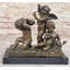 Sculpture de trois petits anges chérubins et ailés sur base de marbre