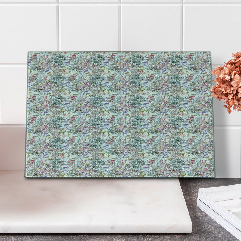 Ambesonne Floral Tempered Glass Cutting Board Spring Scroll Multicolor