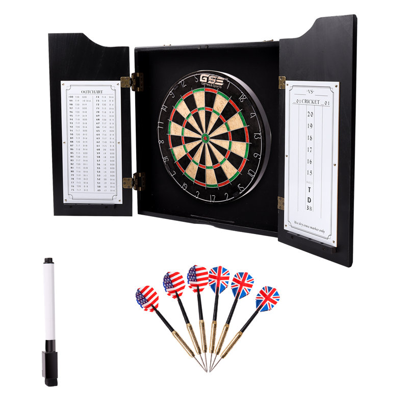  Ensemble d'armoire GSE Dasrtboard avec jeu de fléchettes à poils et armoire, 6 fléchettes