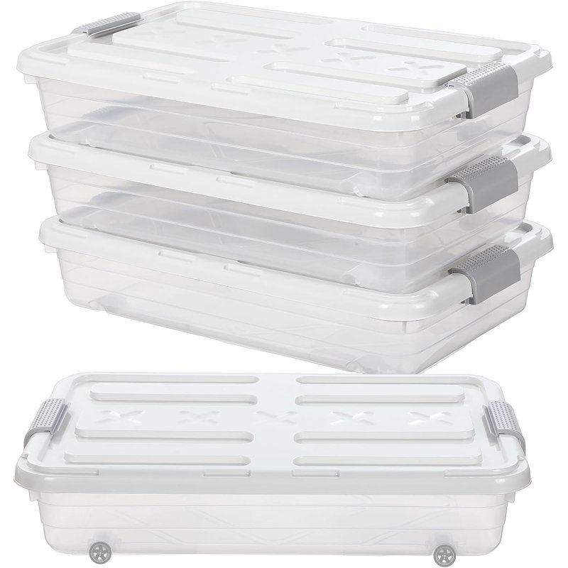 Paquet de 4 bacs de rangement en plastique sous le lit avec couvercles