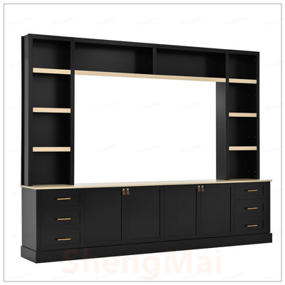 Farmhouse 4-Piece Entertainment Center Wall Unit with Adjustable Shelf, TV Stand with Bookshelves for TVs Up to 75in, Media Console with Drawers for Living Room