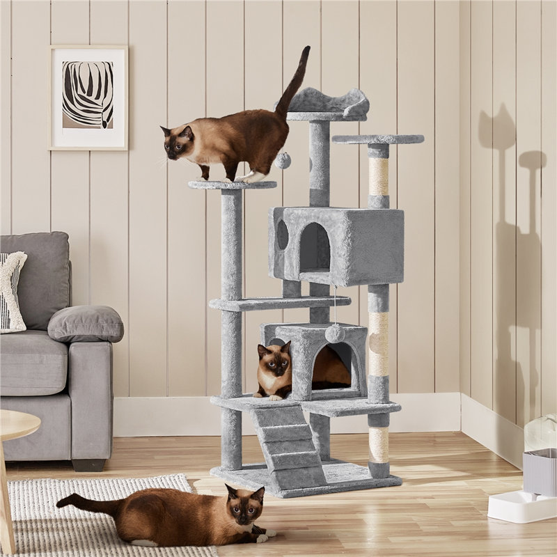 Dagenham Cat Tree Tower Condo Cat Furniture with Scratching Post for Kittens, Light Grey, 54" H x 20" W x 20" D