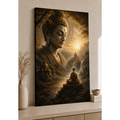 Large Buddha Meditation Wall Art Canvas Print 24x36 Inch Spiritual Enlightenment Decor Sacred Temple Serenity Zen Mindfulness Living Room Ready to Hang