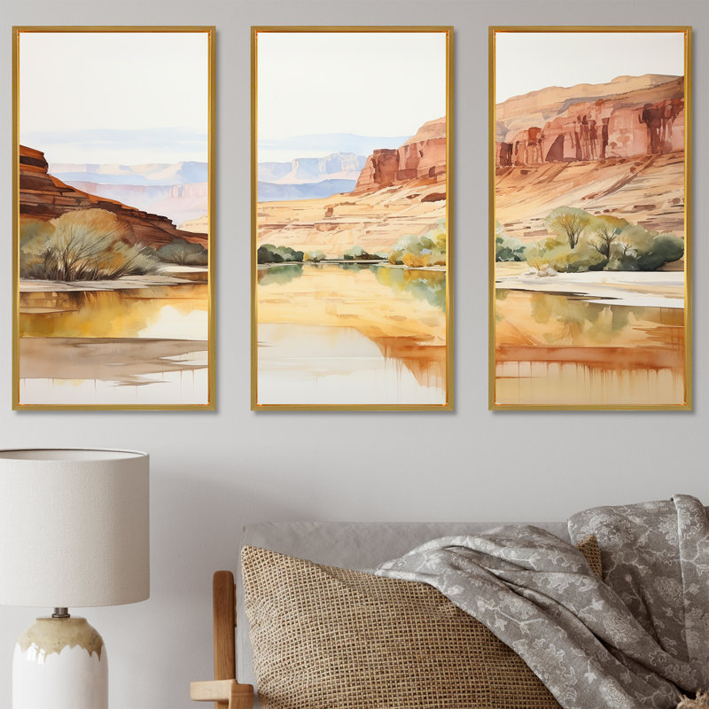 «Minimalisme Canyon View - Canyon», ensemble d'art sur toile, Cadre flottant doré, H 40 po x l 60 po x P 1 po