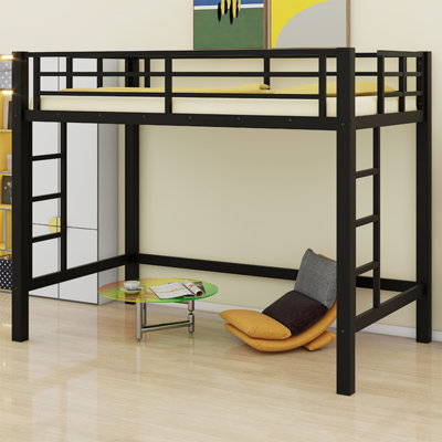 Metal Loft Bed Featuring Ladder & Secure Guardrails For Safety
