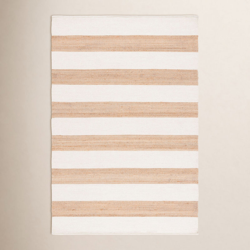 Cataria Natural Fiber 609 Hand Woven Jute/Wool/Cotton Striped Rug in Natural/Ivory, Rectangle 8' x 10'