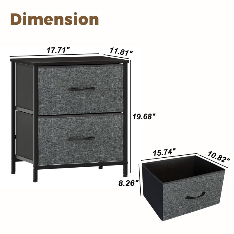 Grandison 2 Drawer Storage Drawer, Gray/Black