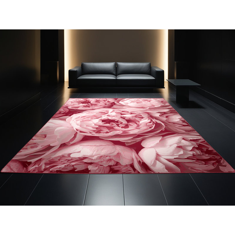 Tapis abstrait moderne et contemporain de Pâques lavable à la machine en rose - reliure rose, 5 x 7