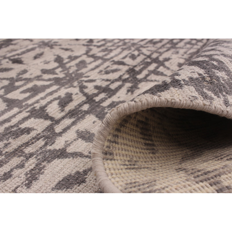 Tapis unique en viscose noué à la main des années 2010 de 4 pi 11 po x 7 pi 5 po gris Suazo