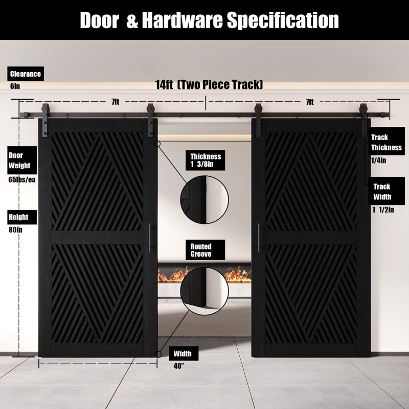 Ensemble de quincaillerie pour porte de grange non assemblée et non montée de 40 po x 80 po Homacer Black Homacer