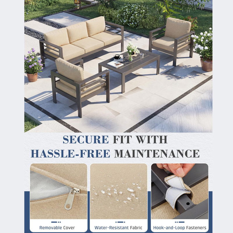 Aluminum Patio 5 Seats Modern Outdoor Furniture With Coffee Table, Beige