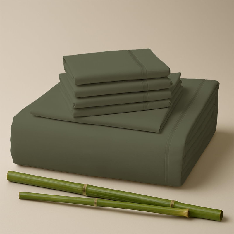 Premium Rayon From Bamboo Blend Sheet Set With Deep Pockets, Cooling and Breathable, Olive, Full Sheet Set with 4 Pillowcases