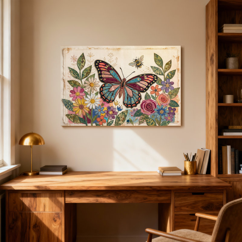 Animaux, animaux, fleurs, feuilles, abeilles, reproduction d'art sur toile, H 20 po x l 30 po