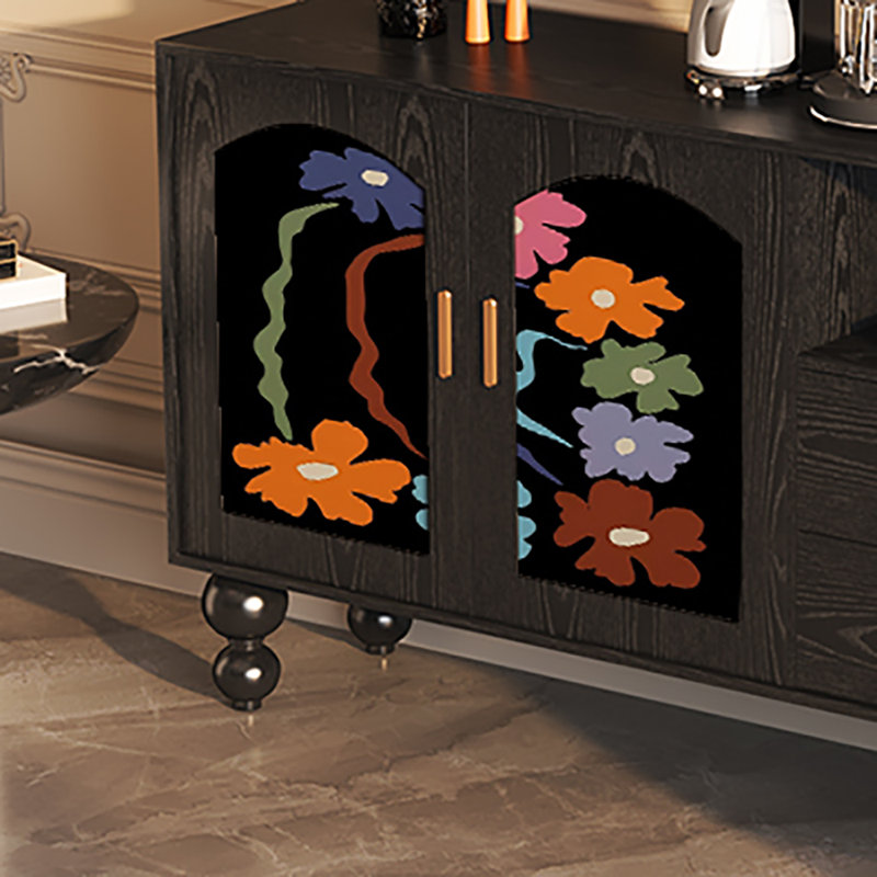 Buffet multifonctionnel à grande capacité 59,1 po, Noir, noir, noir, noir