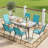 Patio Dining Set For 6, Outdoor Table And Chairs W/1.69?Umbrella Hole, All Weather Patio Furniture Set, 30"X 55" Table And Stackable PVC-coated polyester Chair, For Lawn, Deck (Umbrella Not Included)-1886006100-1896789700