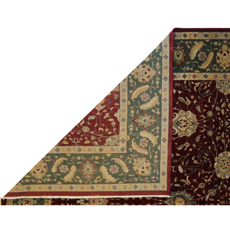 Oriental Hand-Knotted Wool Burgundy/Green/Ivory Area Rug, Rectangle 8'1" x 10'1"