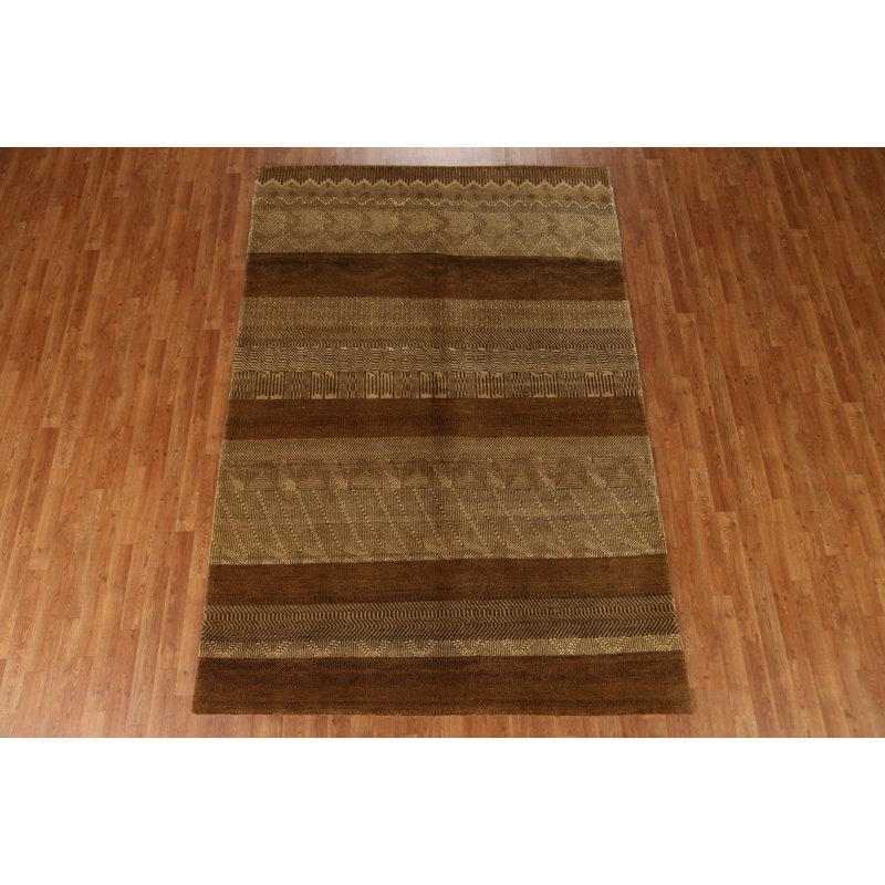 One-of-a-Kind 6'1" x 9' New Age Rectangle Wool Area Rug in Brown