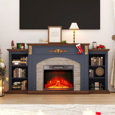 72" Farmhouse Electric Fireplace Mantel – Tv Stand (up To 80") With Storage, 23" Heater Insert For Living Room/bedroom