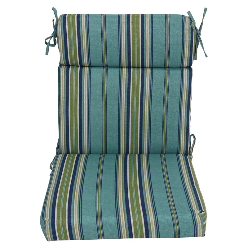 Outdoor Seat/Back Chair Cushion, 18" W x 18" D, Tan/Green/Blue/Terrace Breeze Striped