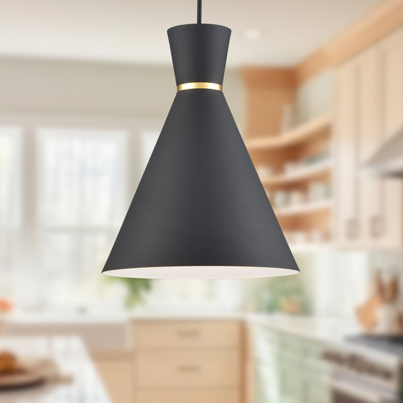 Luminaire suspendu conique simple Vanderbilt, Noir / doré, Noir / doré