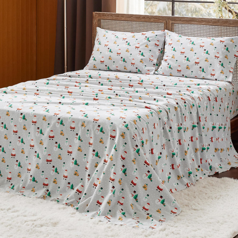 Ensemble de literie en flanelle 100% coton Holiday Vibe for Your Home, Ensemble de draps pour très grand lit avec 2 taie