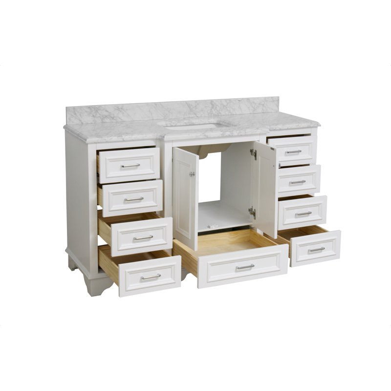 Loughlam 60'' Single Bathroom Vanity with Top, White, Carrara Marble