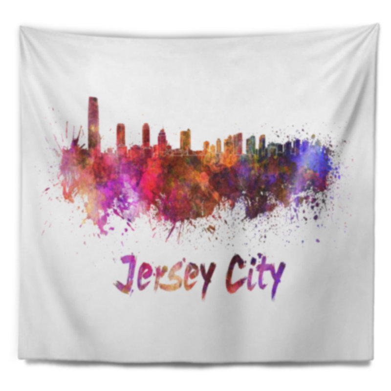 Tapisserie de jersey city skyline Cityscape, H 32 po x l 39 po