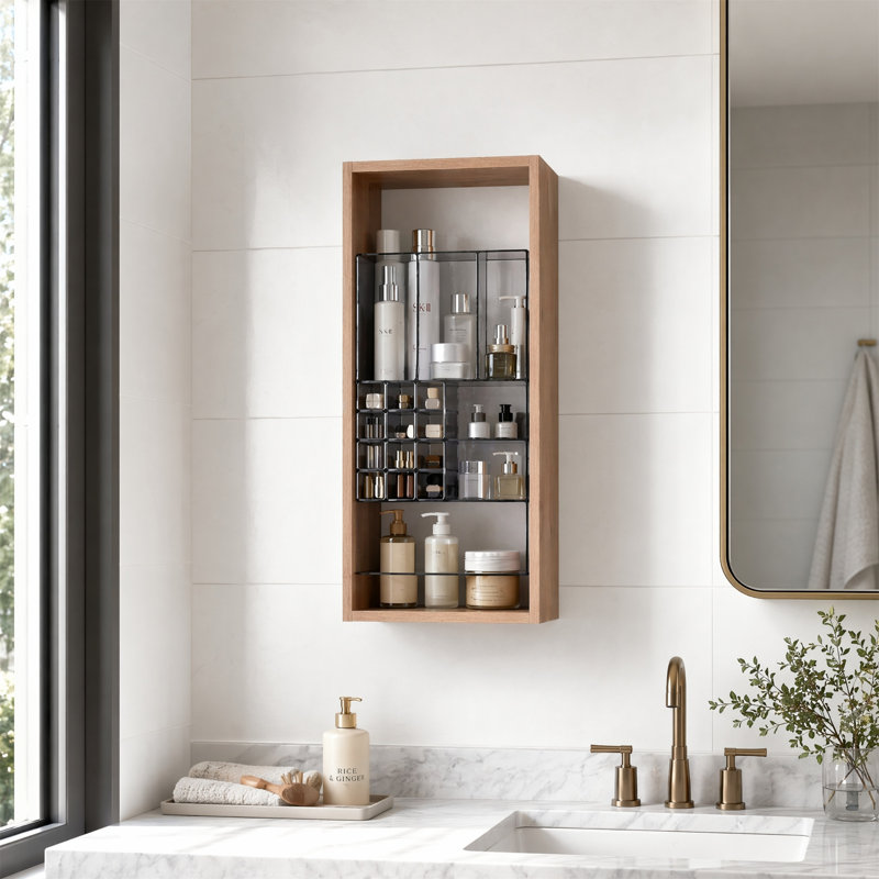 Armoire murale 12 po avec bacs de rangement en acrylique, miroir anti-buée, organisateurs amovibles
