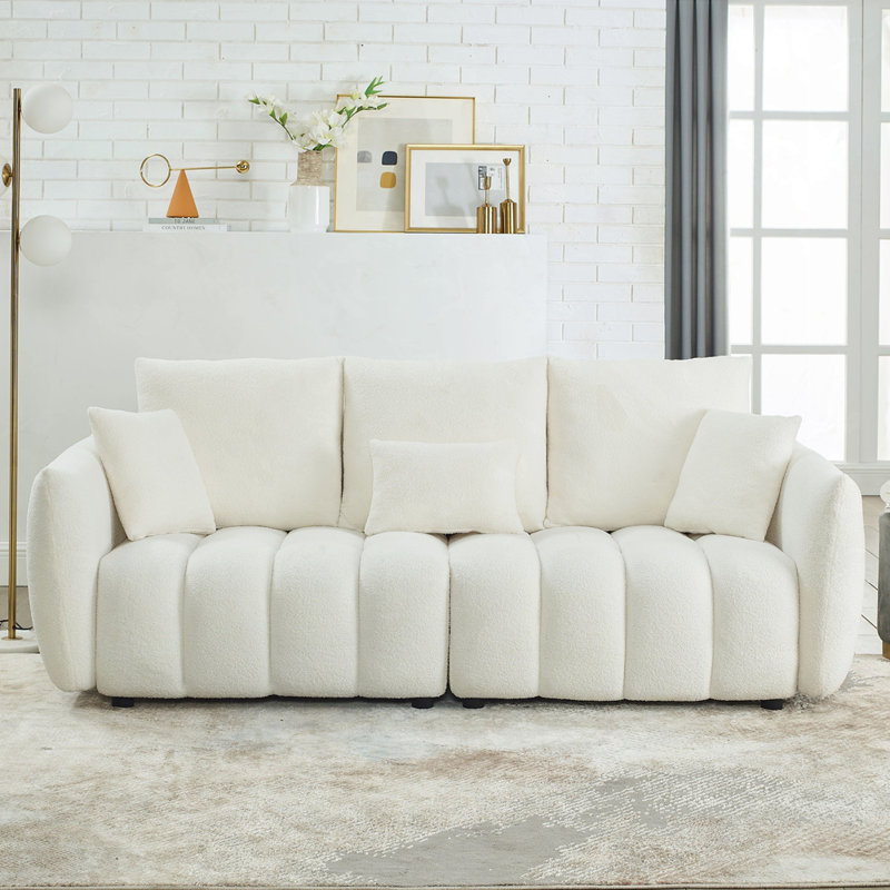 Jittender Upholstered Sofa, Beige Teddy, 32" H x 82" W x 36" D