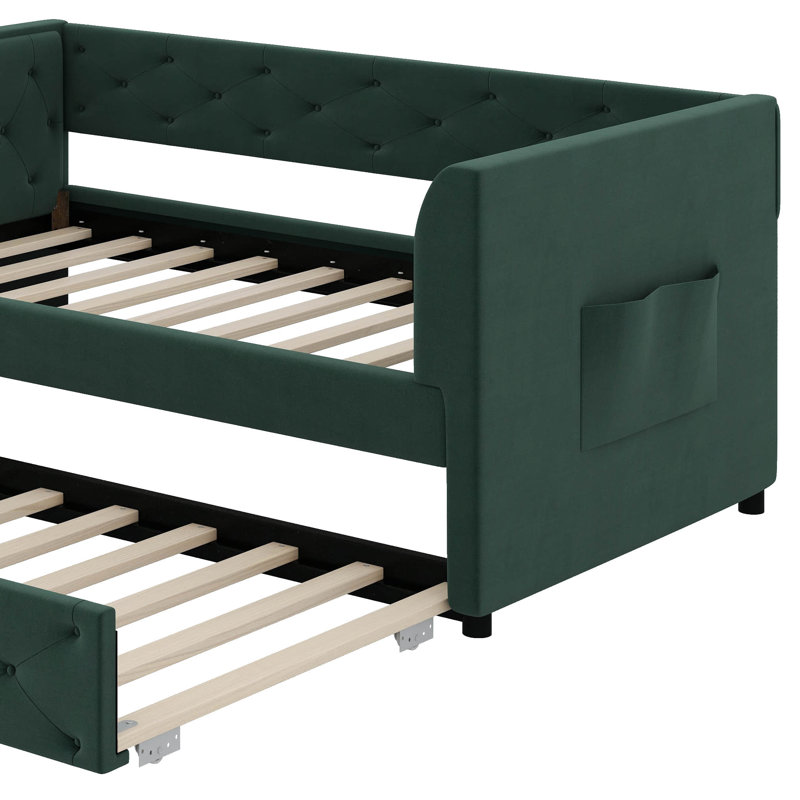 Lit de jour simple en velours rembourré avec couchette, Vert