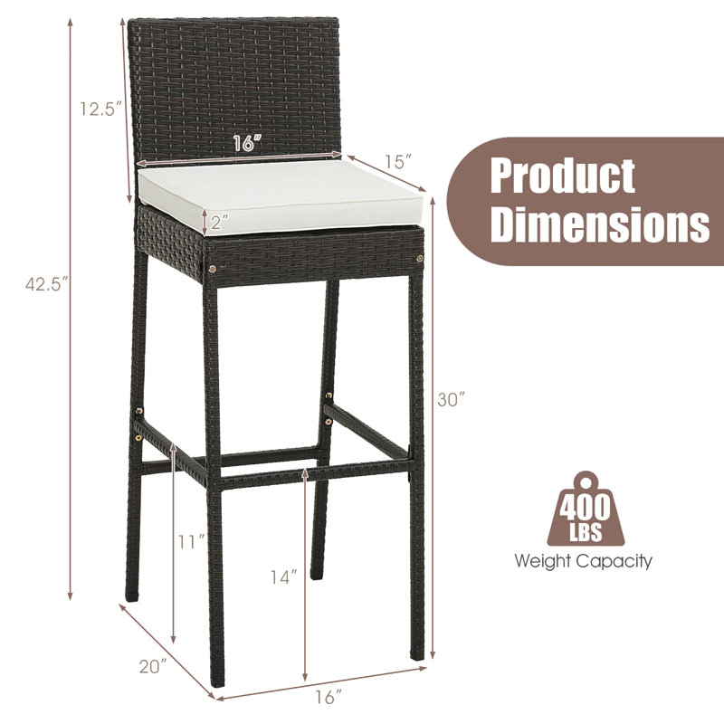 Bhoori Outdoor 30'' Bar Stool with Cushion