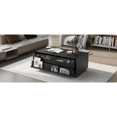 Table basse moderne en bois trempé U-Can avec 4 tiroirs et 2 tablettes, table basse en bois trempé de 47,2 po de style U-Can