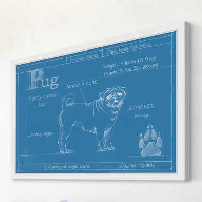 «Blueprint of a Pug», reproduction d'art sur toile