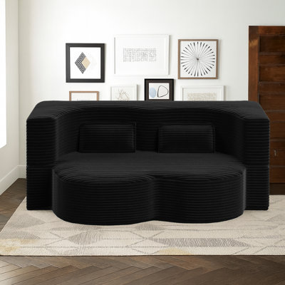 Modern Minimalist Compressed Upholstered Convertible Two-Seater Sofa Bed with 2 Pillows