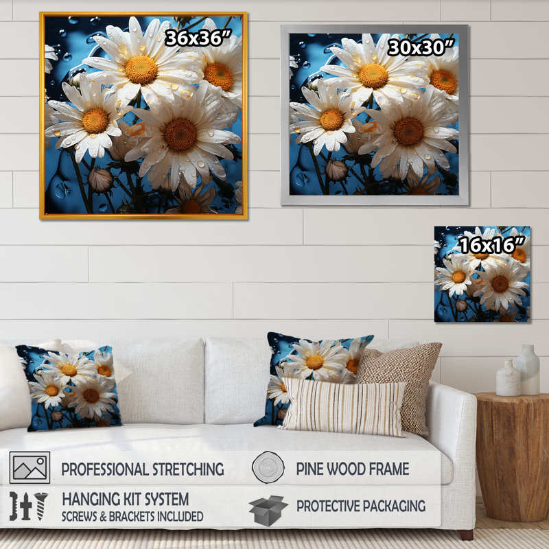 «White Daisy Bloom Elegance II», reproduction sur toile, H 36 po x l 36 po x P 1,5 po, Cadre doré simple