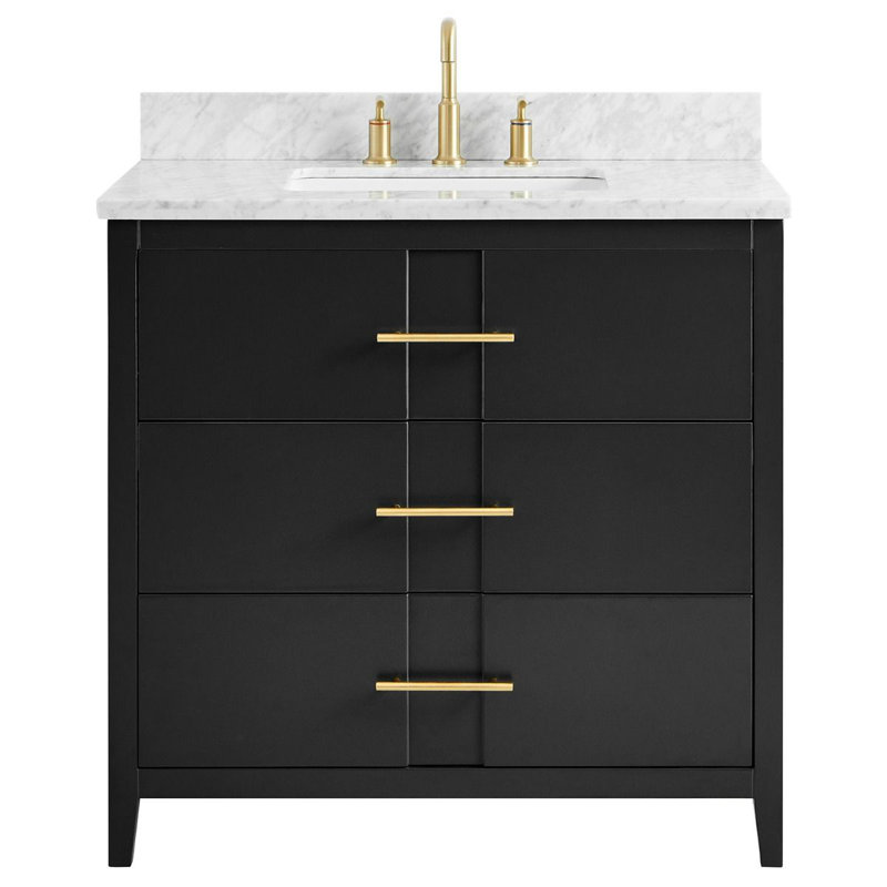 Meuble-lavabo simple 36 po avec plateau en marbre de Carrare Marlesa, Noir