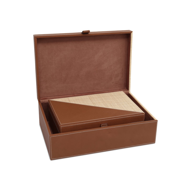 Leather & Raffia Leather, Raffia, Engineered Wood, Suede Decorative Box
